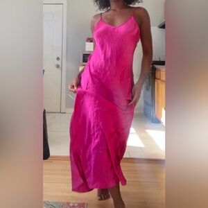 Fuchsia Satin Slip Maxi Dress